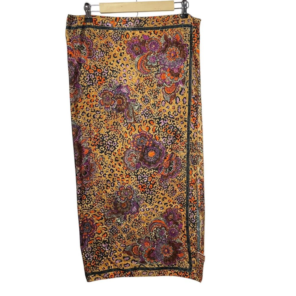 Vintage Worthington Floral & Leopard Print Polyester Wrap Scarf - Bold Multicolo
